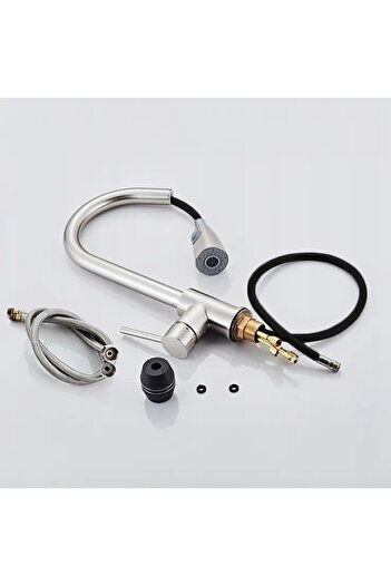 2H Kitchen faucet with pull-out spout, stainless steel, flexible, mobile, silver color