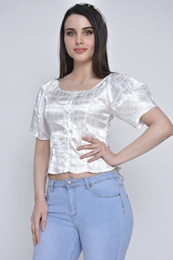 mica Short Satin Square-Neck Top