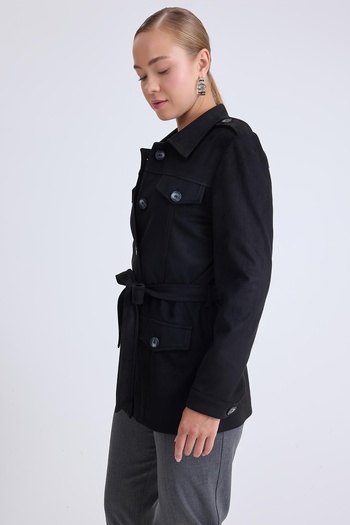 Vitrin Buttoned Suede Jacket with Belt