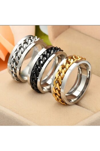 GRELYS PRINT Ring, GRELYS PRINT, ultramodern style, unisex, size 9, silver-plated, black