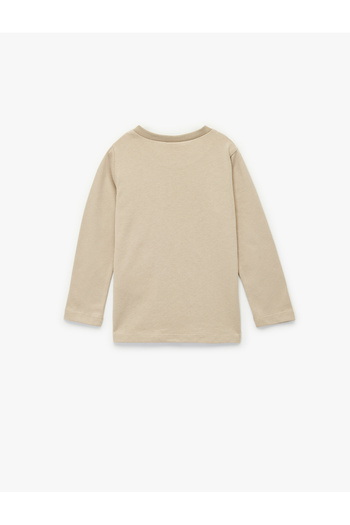 Koton Lion Printed Long Sleeve Crew Neck Cotton T-Shirt
