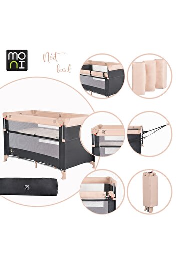 Moni Next Level foldable co-sleeper crib with two height levels and sliding side
