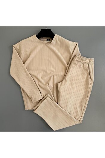 WENMİNG Men's Sahra Fabric Striped Top and Bottom Set