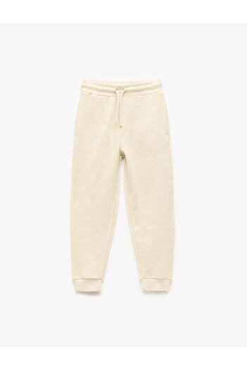 Koton Cotton Waist-Tie Textured Basic Jogger Sweatpants