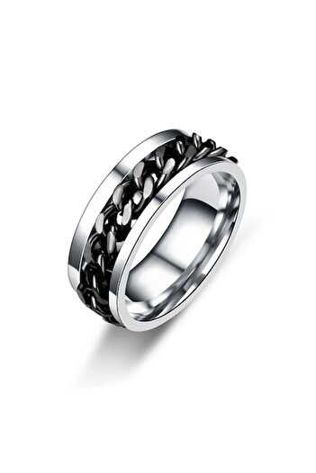 GRELYS PRINT Ring, GRELYS PRINT, ultramodern style, unisex, size 9, silver-plated, black