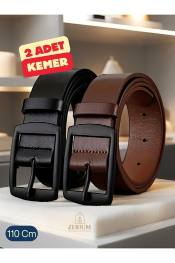 ZERİUM 2-Piece Stylish Classic Design Square Buckle Men's Pu Leather Belt (110 cm)