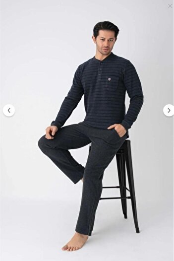 RAPAPA Striped Thessaloniki Collar Buttoned Men's Long Sleeve Pajama Set 3347