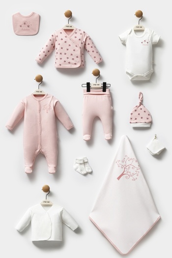 Moi Noi Baby Set Newborn Hospital Release Set Pink Bird 10-Piece Set Boxed 100% Organic Cotton