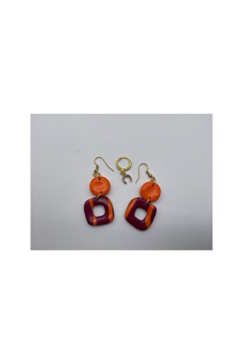 CHIC Gold Nal Orange Cherry  Multi-Polymer Clay with Geometric Pattern Dangle Earrings