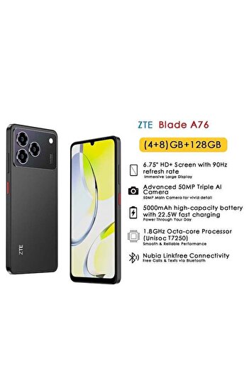 ZTE Blade A76 Dual SIM Carbon Black 4+8GB RAM 128GB 4G - International Version