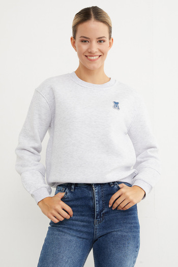 Fulla Moda 3 Thread Stone Embroidered Teddy Bear Embroidered Sweatshirt