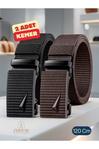 ZERİUM Ferroalloy Square Buckle Men's Adjustable Locking Belt Set of 2 (120 cm)