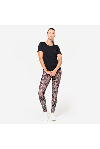Decathlon Domyos Women's High Waist Fitness Leggings - Leopard Pattern/Beige