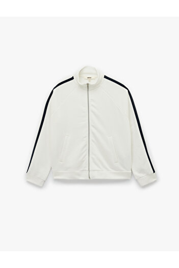 Koton Long Sleeve Stand Collar Zippered Sweatshirt with Three Thread Stripe Detail