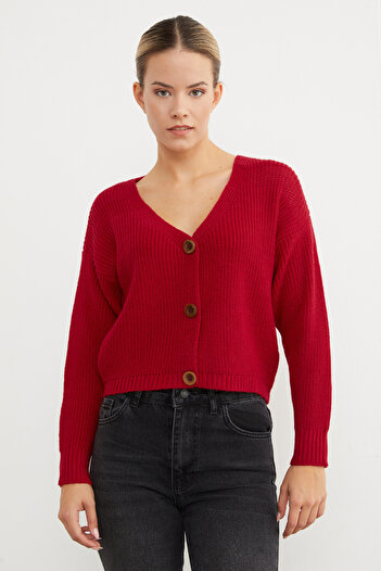 Fulla Moda Buttoned V-Neck Knitwear Cardigan