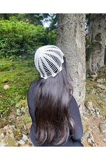 Kadife Hanım Hand Knitted Crochet Hat – White 77