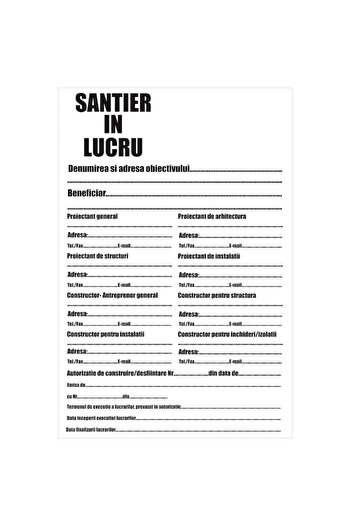 GRELYS PRINT Panou Santier Banner 90 x 60 cm, inclus marker permanent