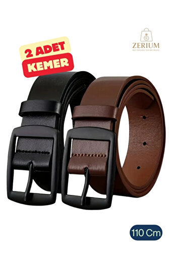 ZERİUM 2-Piece Stylish Classic Design Square Buckle Men's Pu Leather Belt (110 cm)