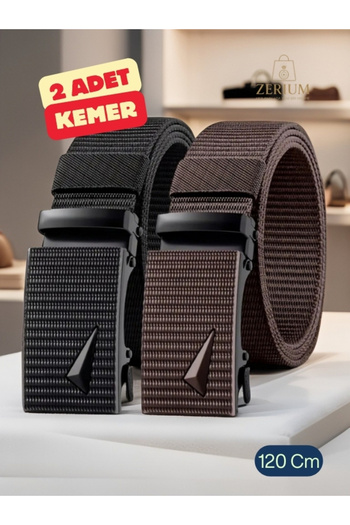 ZERİUM Ferroalloy Square Buckle Men's Adjustable Locking Belt Set of 2 (120 cm)