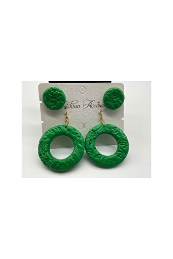 CHIC Green Ring Dangle Circle Nail Multi Polymer Clay Earrings