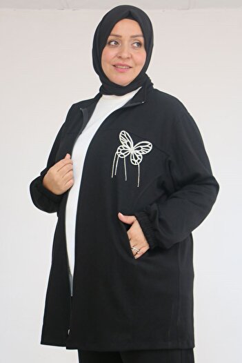 Eslina 57057 Plus Size Zippered Pants Modal Suit - Black