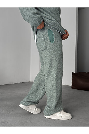 BYBASICMAN Yeşil G Detaylı Baggy Triko Eşofman G-18113