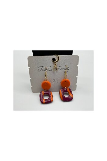 CHIC Gold Nal Orange Cherry  Multi-Polymer Clay with Geometric Pattern Dangle Earrings