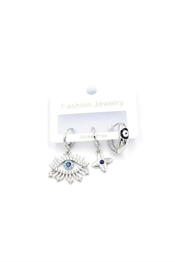 MENESSA 3-Piece Eye Earrings - Silver