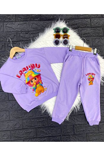 ARBİ kids Girl's Labubu Two-Thread Combed Cotton Fabric Suit Full Mold