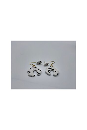 CHIC Black and White Geometric Shape Drop Gold Dangle Polymer Clay Multi Earrings