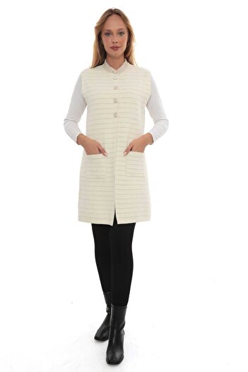 QUAWEAR Crew Neck Angora Vest with Attached Pockets and Beard