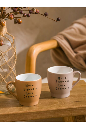 LC Waikiki Brown Text Printed Ceramic Mug Set of 2 260 ml