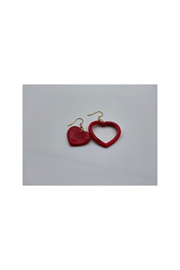 CHIC Red Heart Gold Dangle Polymer Clay Earrings