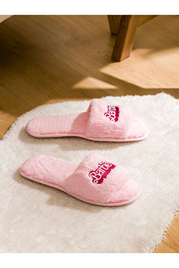LC Waikiki Pink Barbie Embroidered Plush Women's House Slippers