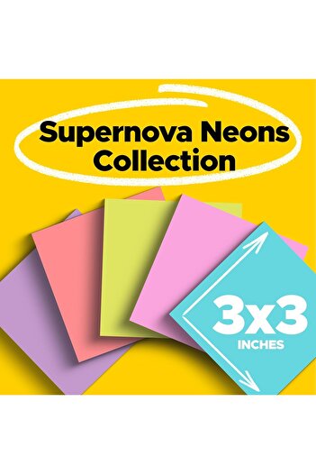 Post-it Super Sticky Notes 3x3 in (76 x 76 mm) 654 Miami Assorted colors, 5 pads/pack