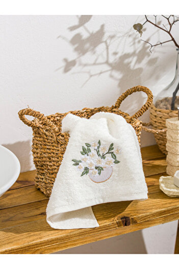 LC Waikiki Ecru Floral Embroidery Face Towel 50X80 cm