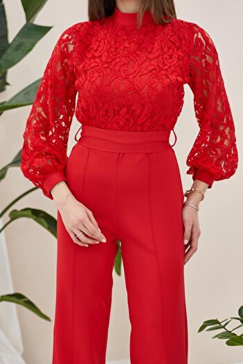 369 etnik butik Lace Detailed High Waist Stylish Women's Jumpsuit