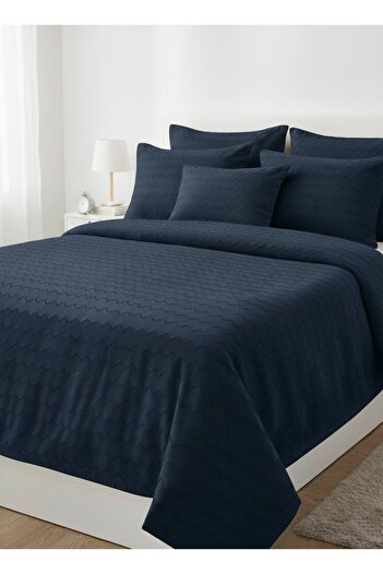 Madame Dower Waves collection navy blue bedspread set - 260x250 cm + 4 pillow cases