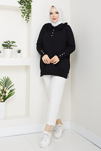 Pamuk Butik Women's Lace Detailed Mercerized Knitwear Tunic