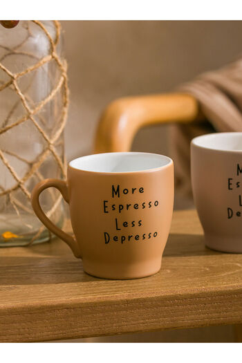 LC Waikiki Brown Text Printed Ceramic Mug Set of 2 260 ml