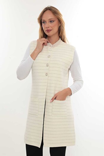 QUAWEAR Crew Neck Angora Vest with Attached Pockets and Beard