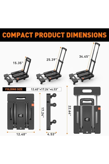Ronlap Folding Transport Cart, Capacity 225 kg, 4 Wheels, Extendable, Black - CN