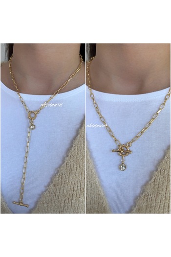 aksesuaris 2-Use Zircon Stone Low-Cut Y Necklace