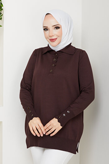 Pamuk Butik Women's Mercerized Knitwear Tunic with Stone Detail