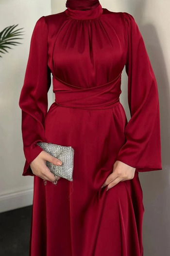 Mellyn Store Spanish Sleeve Satin Evening Dress with Wrapped Waist