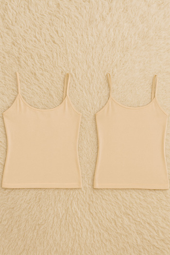QKK Women's Cotton Lycra String Strap Combed Cotton 2-Piece Undershirt Q6K0K1T8Ka