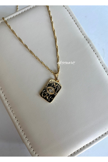 aksesuaris Egypt Model Zircon Stone Patterned Gold Necklace