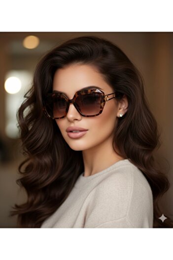 Manu Collection Women's Leopard Print Brown Sunglasses with Gold Detailing on the Edges