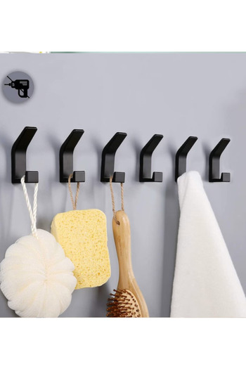 OEM Set of 6 double aluminum hooks, rust and water resistant, 25 lbs capacity, for bathroom and kitchen