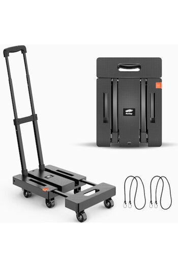 Ronlap Folding Transport Cart, Capacity 225 kg, 4 Wheels, Extendable, Black - CN